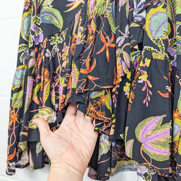 NWOT H&M Tropical Print Midi Skirt Black Hi-Lo Ruffle Viscose Small/Medium Color - Picture 6 of 13